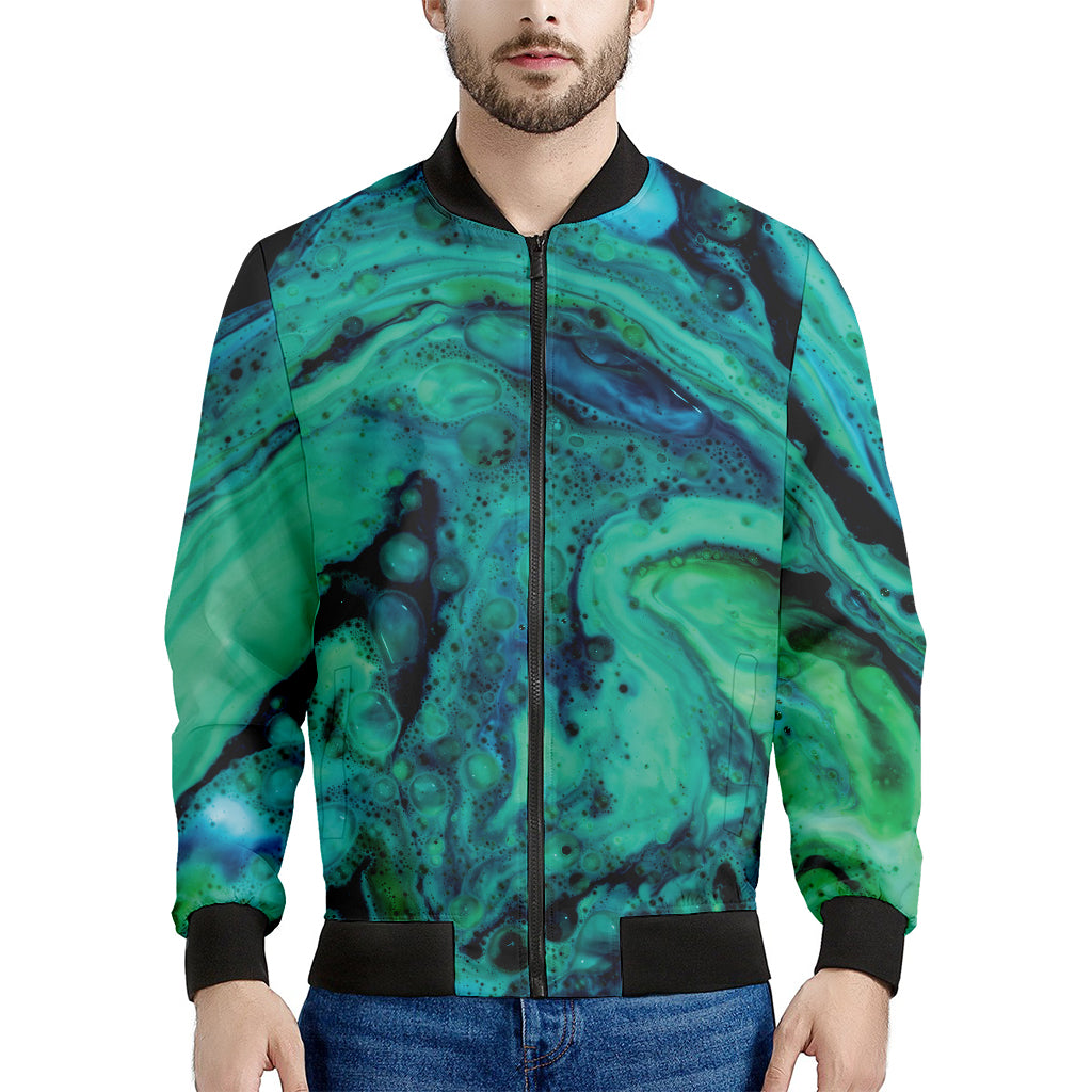 Turquoise Acid Melt Print Men's Bomber Jacket