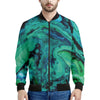 Turquoise Acid Melt Print Men's Bomber Jacket