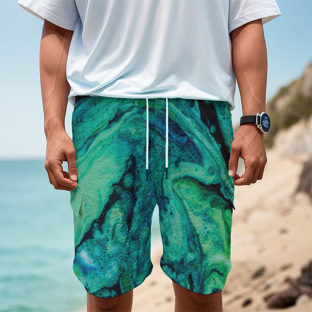 Turquoise Acid Melt Print Men's Cargo Shorts