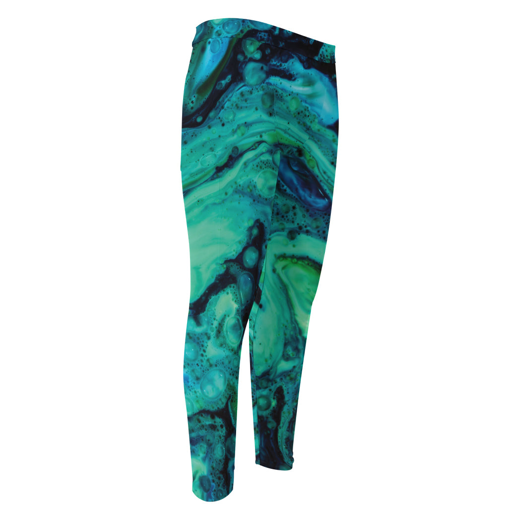 Turquoise Acid Melt Print Men's Compression Pants