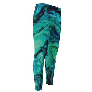 Turquoise Acid Melt Print Men's Compression Pants