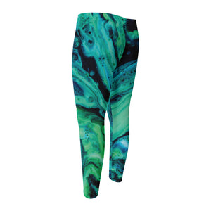 Turquoise Acid Melt Print Men's Compression Pants