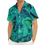 Turquoise Acid Melt Print Men's Deep V-Neck Shirt