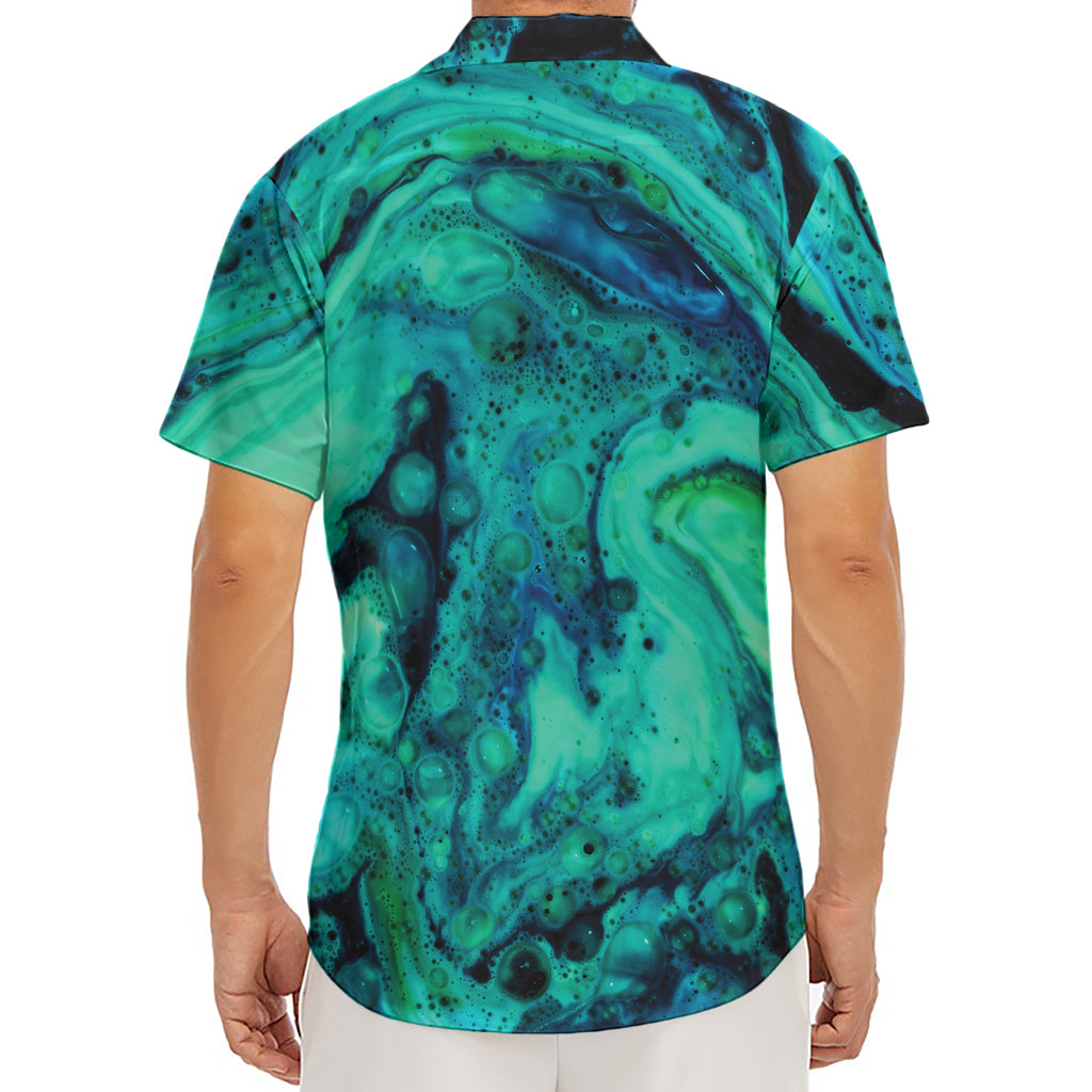 Turquoise Acid Melt Print Men's Deep V-Neck Shirt