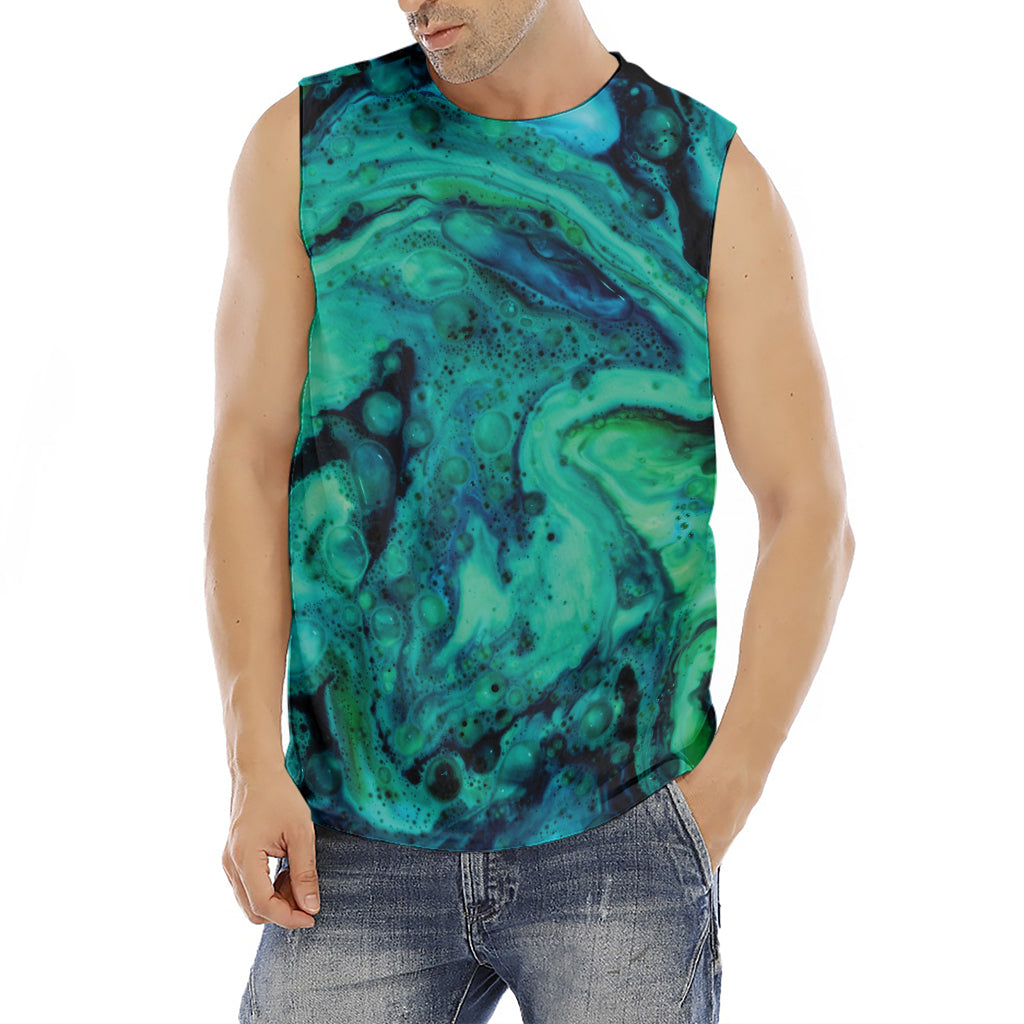 Turquoise Acid Melt Print Men's Fitness Tank Top