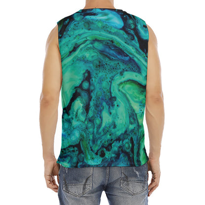 Turquoise Acid Melt Print Men's Fitness Tank Top