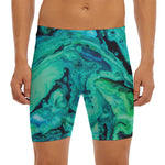 Turquoise Acid Melt Print Men's Long Boxer Briefs