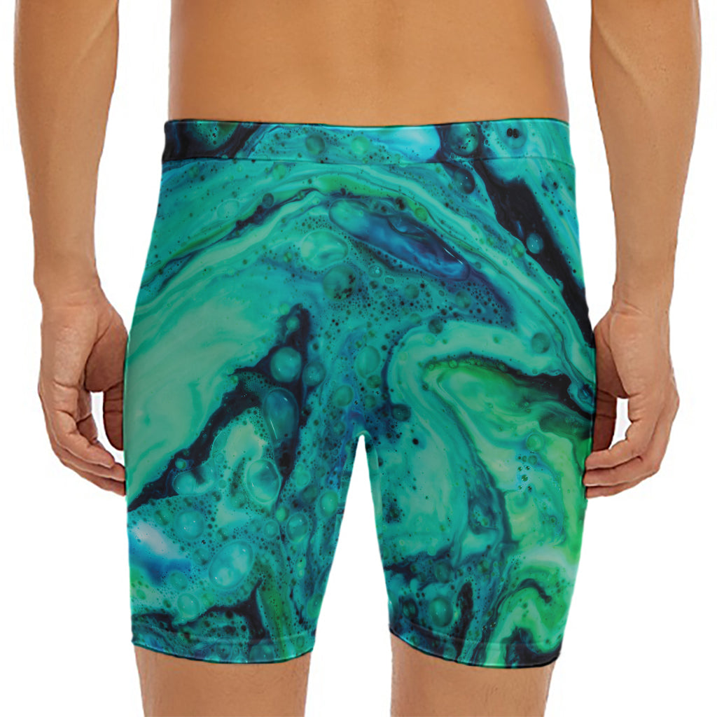 Turquoise Acid Melt Print Men's Long Boxer Briefs