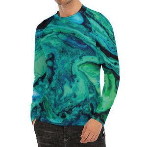 Turquoise Acid Melt Print Men's Long Sleeve Rash Guard