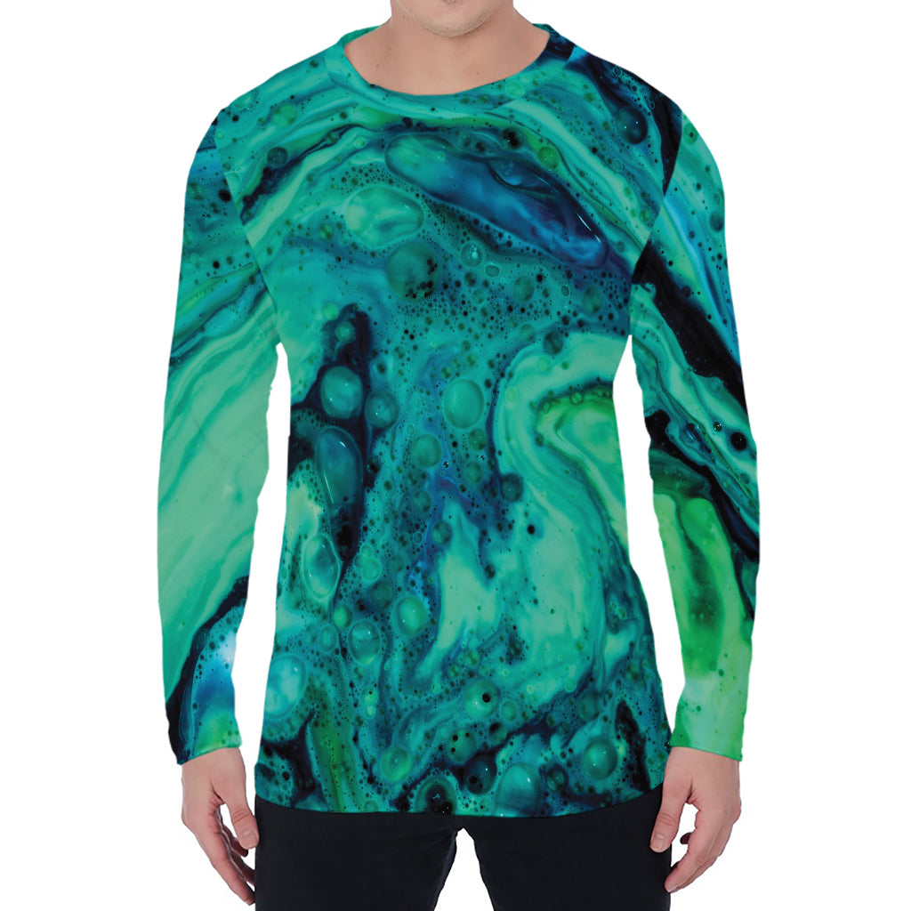 Turquoise Acid Melt Print Men's Long Sleeve T-Shirt