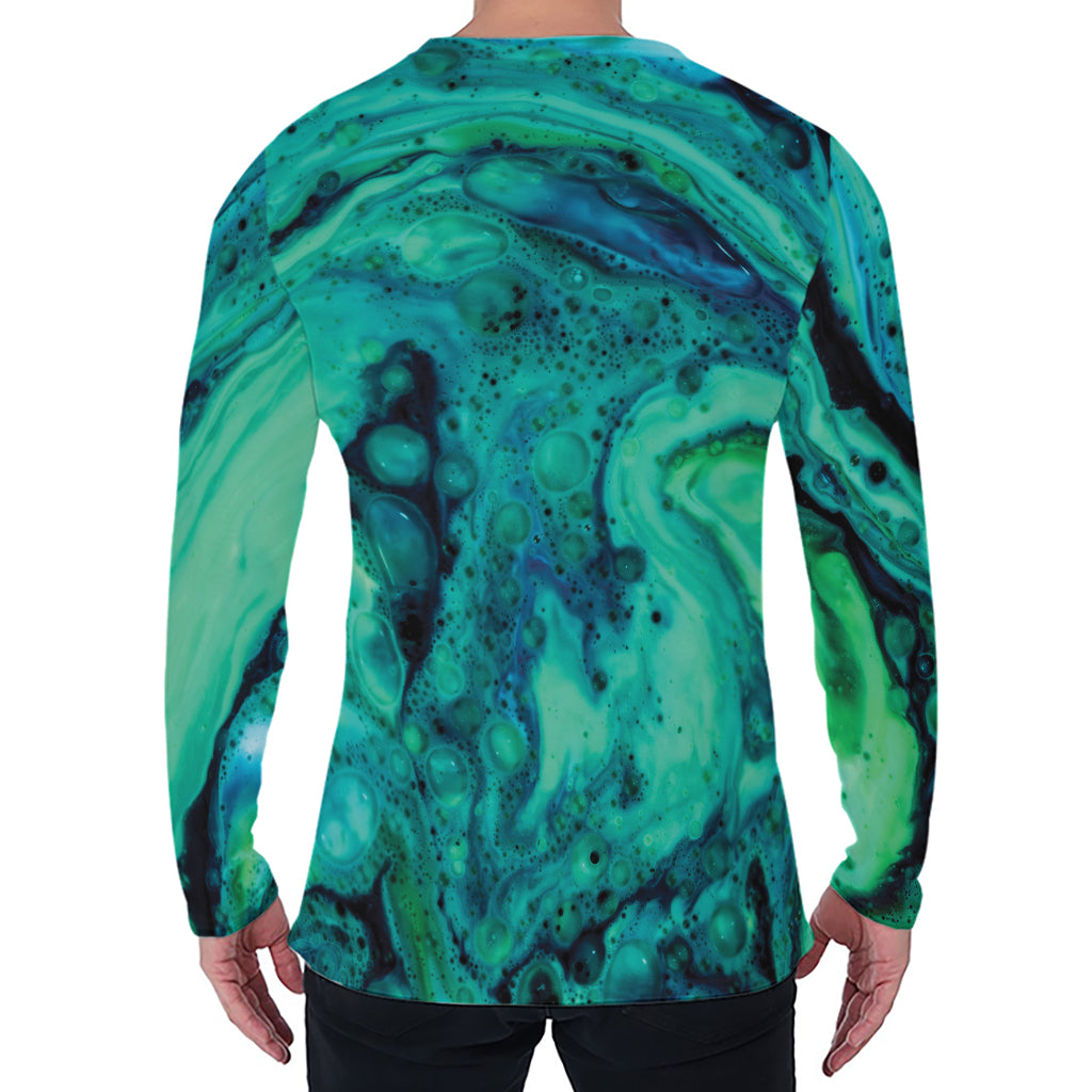 Turquoise Acid Melt Print Men's Long Sleeve T-Shirt