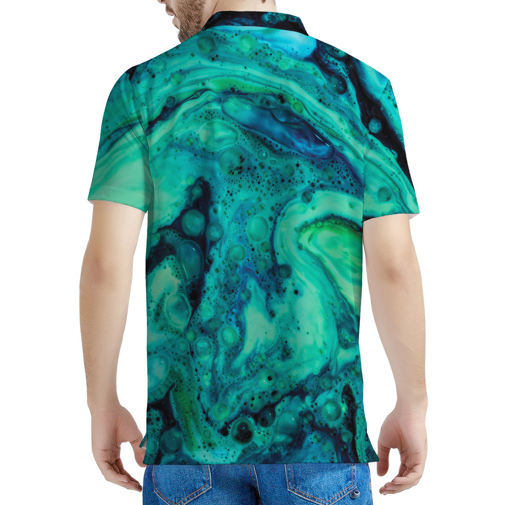 Turquoise Acid Melt Print Men's Polo Shirt