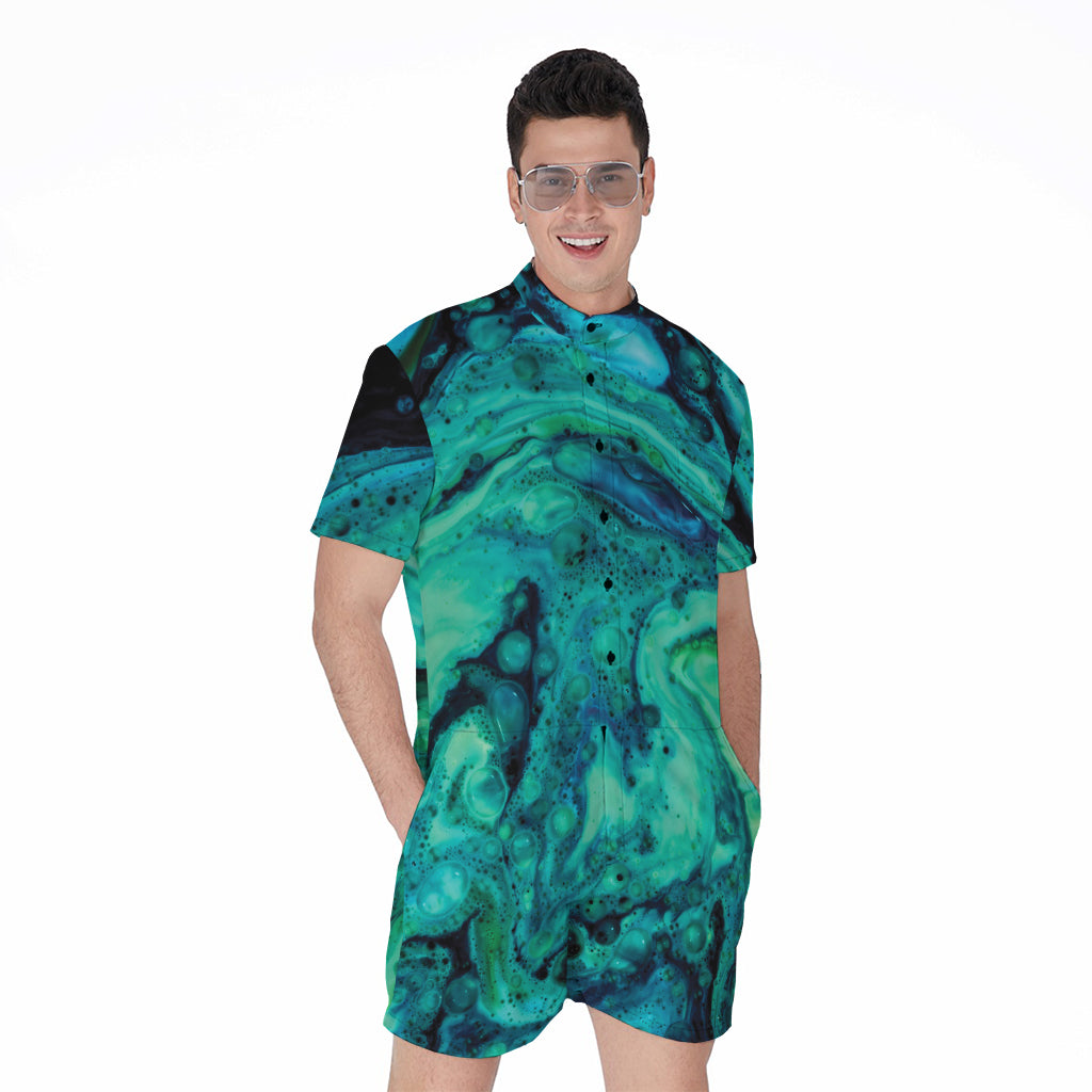 Turquoise Acid Melt Print Men's Rompers