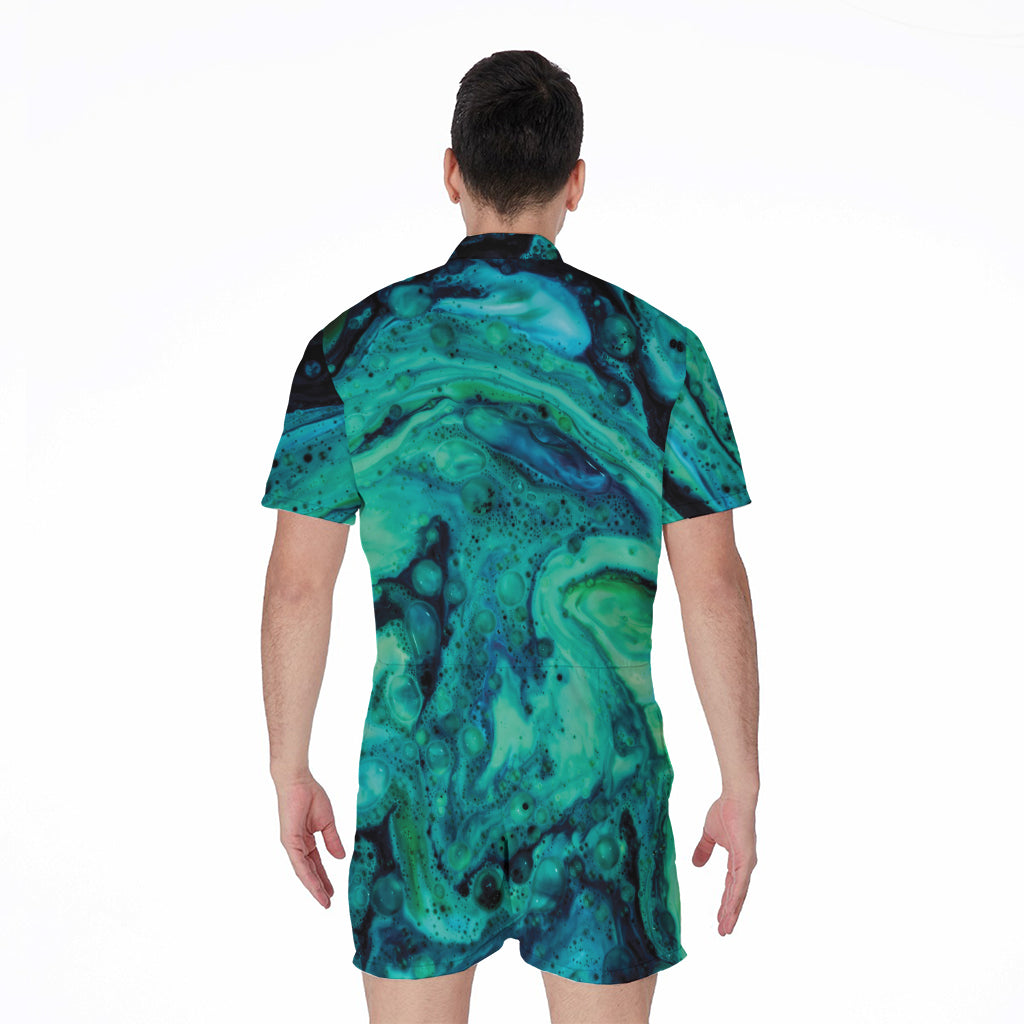 Turquoise Acid Melt Print Men's Rompers