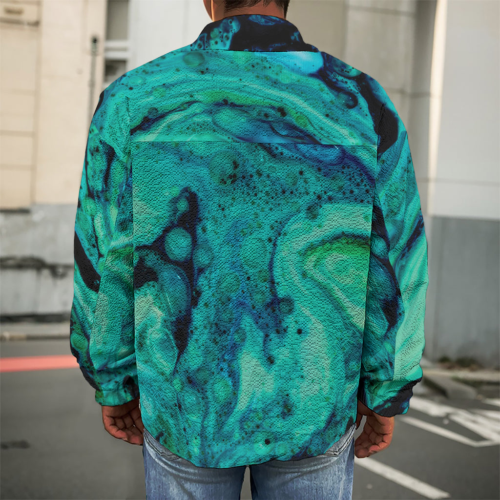 Turquoise Acid Melt Print Men's Shirt Jacket