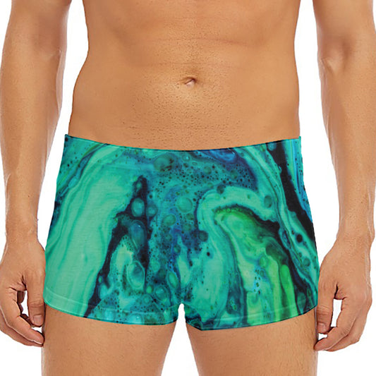 Turquoise Acid Melt Print Men's Short Boxer Briefs
