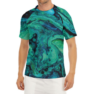 Turquoise Acid Melt Print Men's Short Sleeve Rash Guard