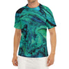 Turquoise Acid Melt Print Men's Short Sleeve Rash Guard