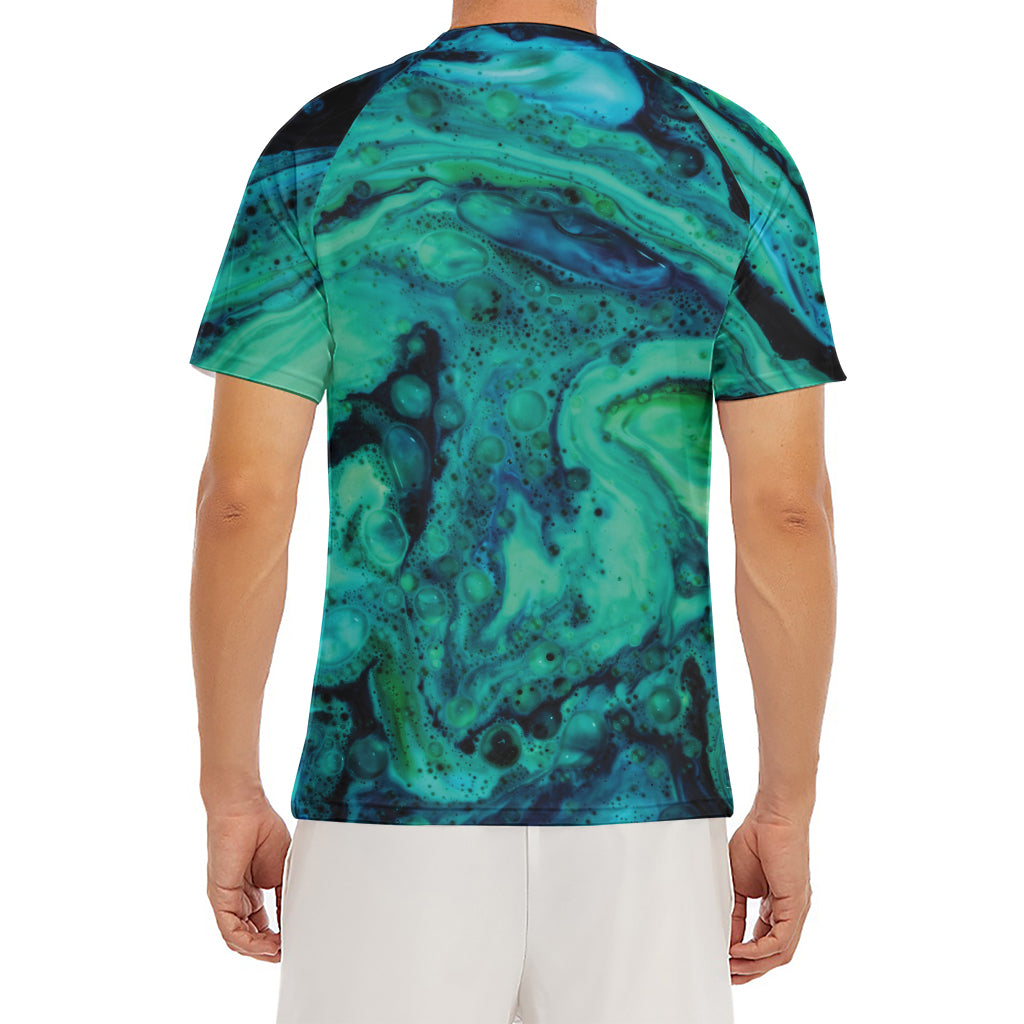 Turquoise Acid Melt Print Men's Short Sleeve Rash Guard