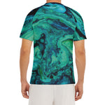 Turquoise Acid Melt Print Men's Short Sleeve Rash Guard