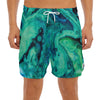 Turquoise Acid Melt Print Men's Split Running Shorts