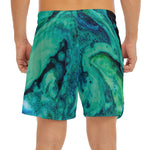 Turquoise Acid Melt Print Men's Split Running Shorts