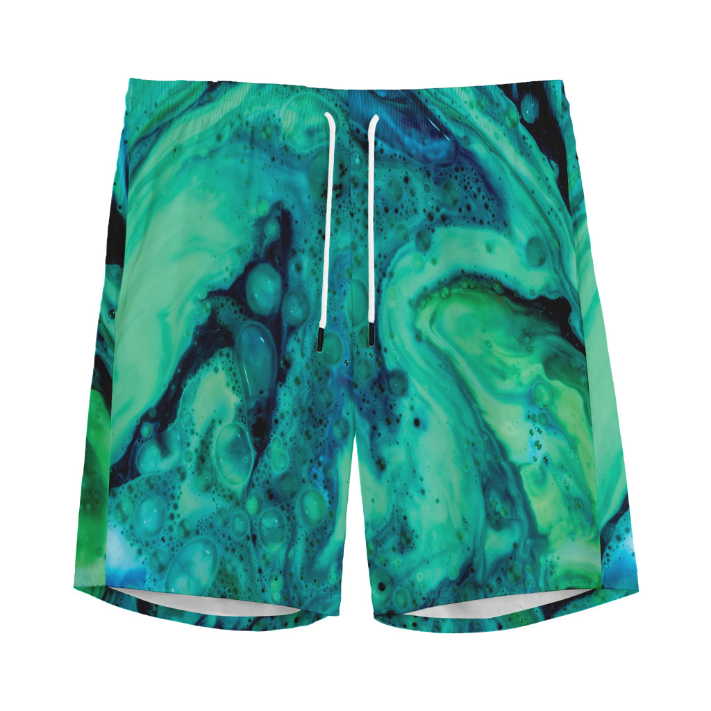 Turquoise Acid Melt Print Men's Sports Shorts