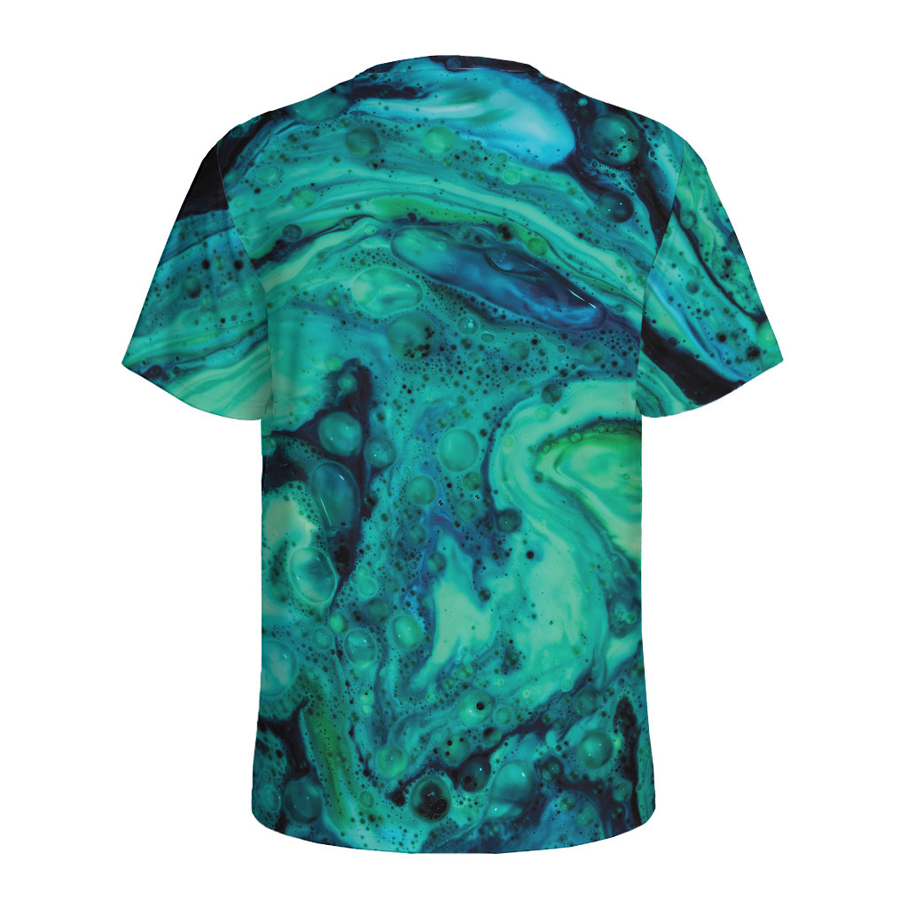 Turquoise Acid Melt Print Men's Sports T-Shirt