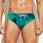 Turquoise Acid Melt Print Men's Swim Briefs