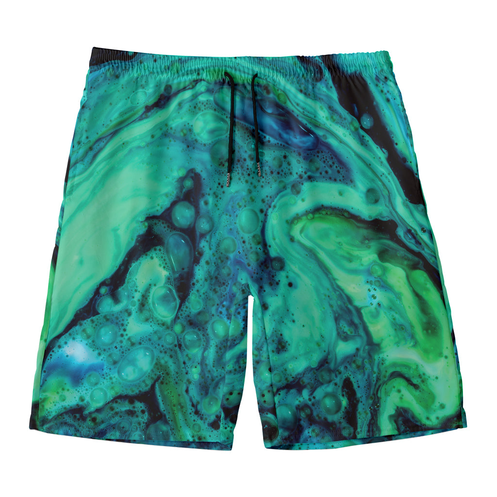 Turquoise Acid Melt Print Men's Swim Trunks