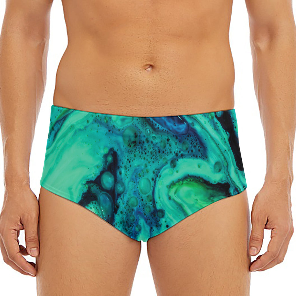 Turquoise Acid Melt Print Men's Triangle Swim Briefs