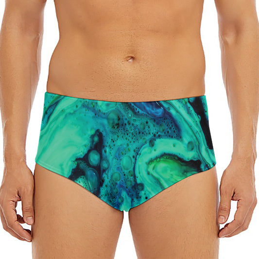 Turquoise Acid Melt Print Men's Triangle Swim Briefs