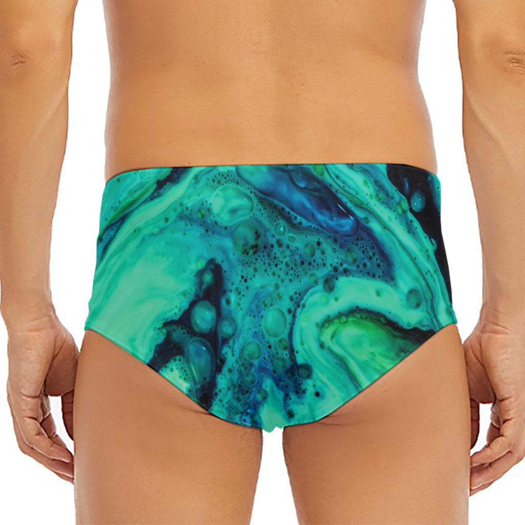 Turquoise Acid Melt Print Men's Triangle Swim Briefs