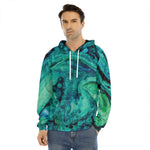 Turquoise Acid Melt Print Men's Velvet Pullover Hoodie