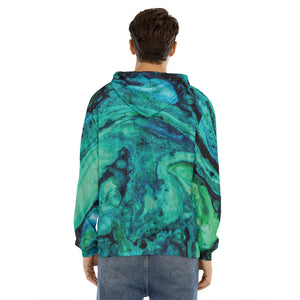 Turquoise Acid Melt Print Men's Velvet Pullover Hoodie