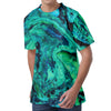 Turquoise Acid Melt Print Men's Velvet T-Shirt