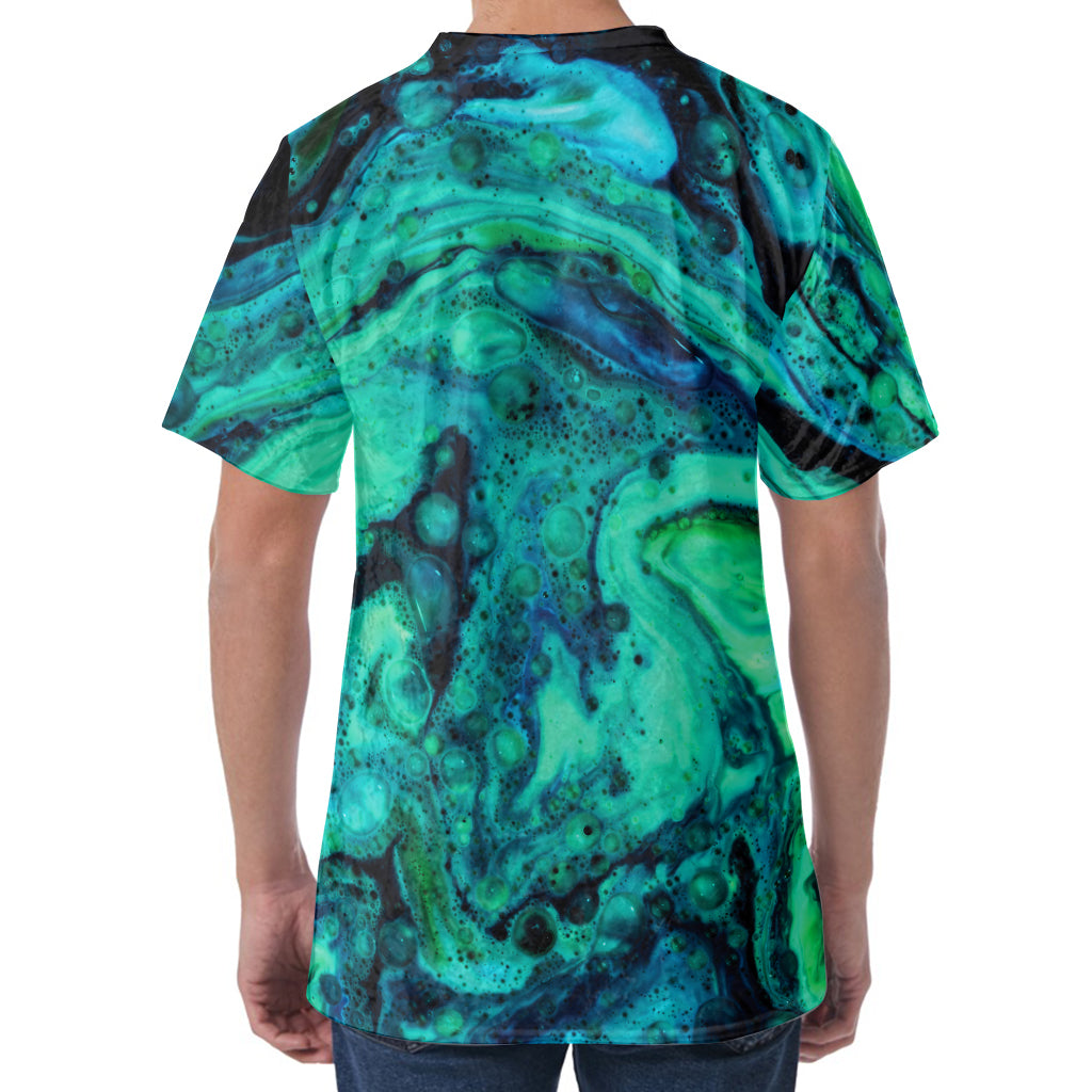 Turquoise Acid Melt Print Men's Velvet T-Shirt