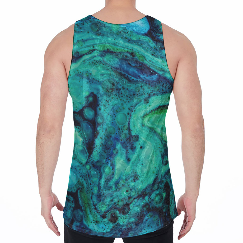 Turquoise Acid Melt Print Men's Velvet Tank Top