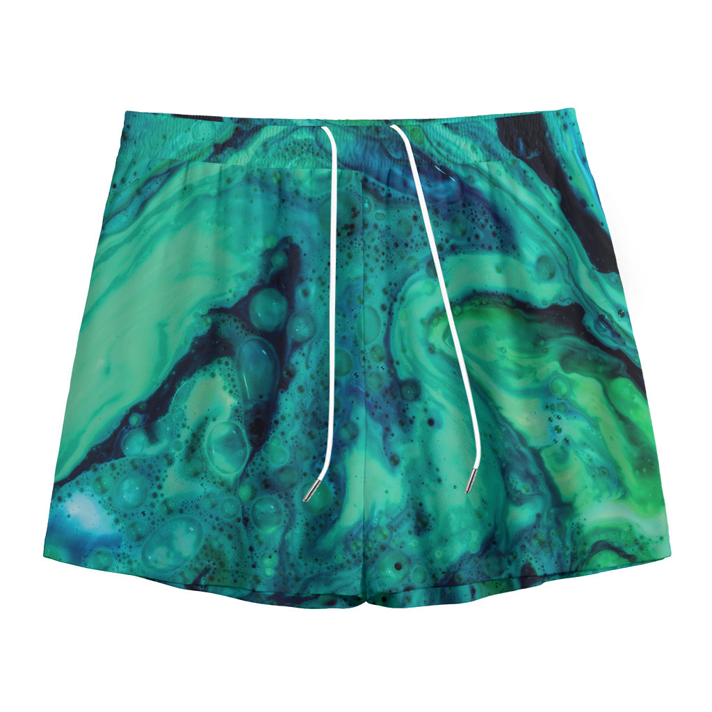 Turquoise Acid Melt Print Mesh Shorts