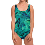 Turquoise Acid Melt Print One Piece Swimsuit