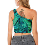 Turquoise Acid Melt Print One Shoulder Crop Top