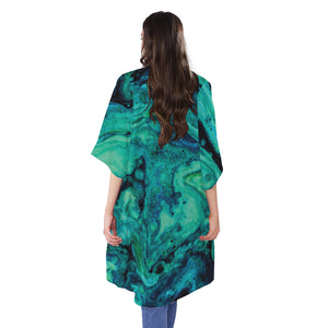 Turquoise Acid Melt Print Open Front Beach Cover Up