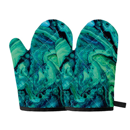 Turquoise Acid Melt Print Oven Mitts