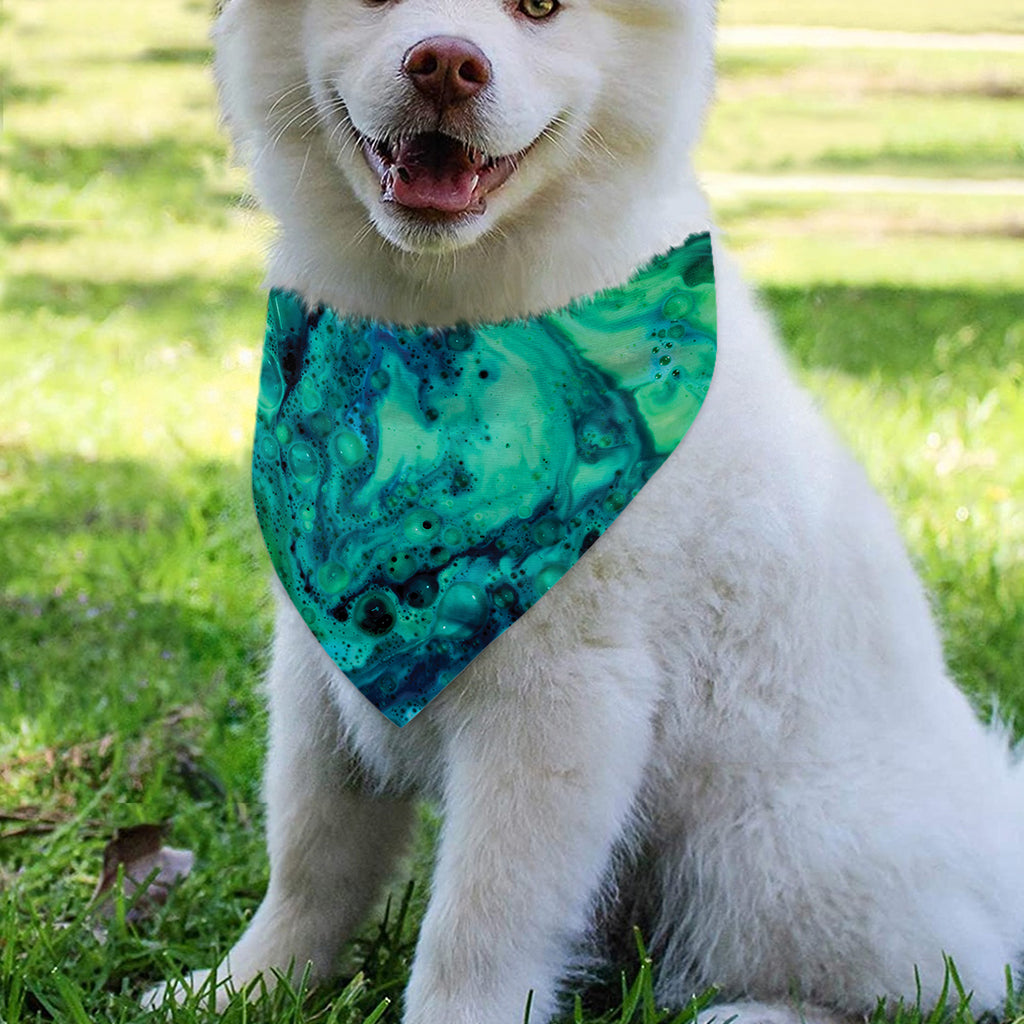 Turquoise Acid Melt Print Over The Collar Dog Bandana