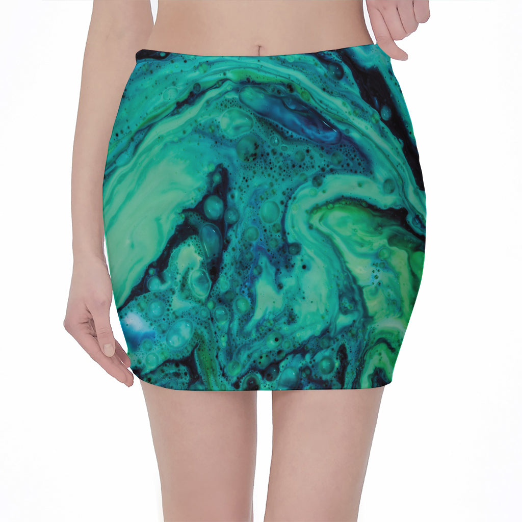 Turquoise Acid Melt Print Pencil Mini Skirt