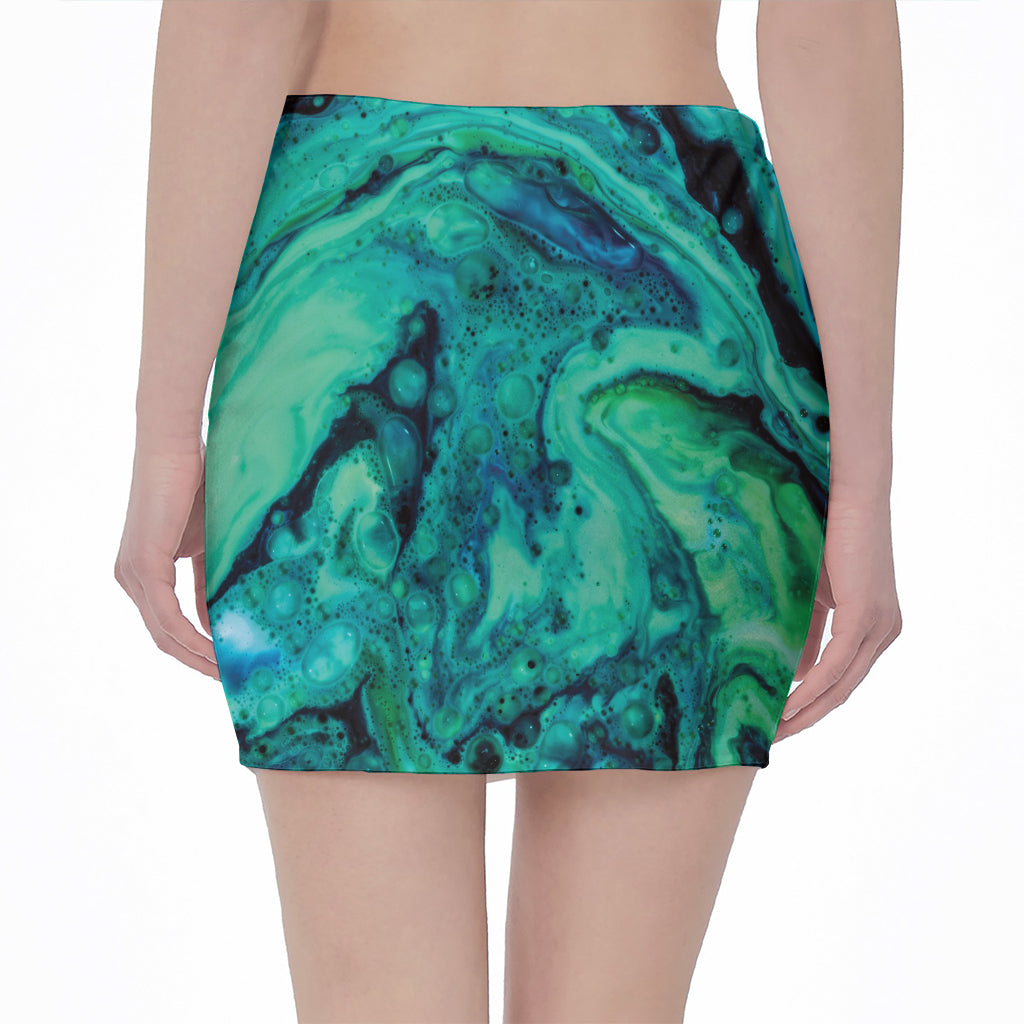 Turquoise Acid Melt Print Pencil Mini Skirt