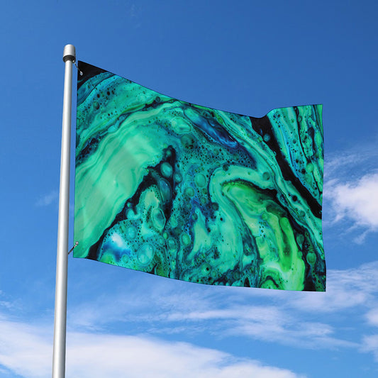 Turquoise Acid Melt Print Polyester Flag