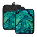 Turquoise Acid Melt Print Pot Holders With Pocket