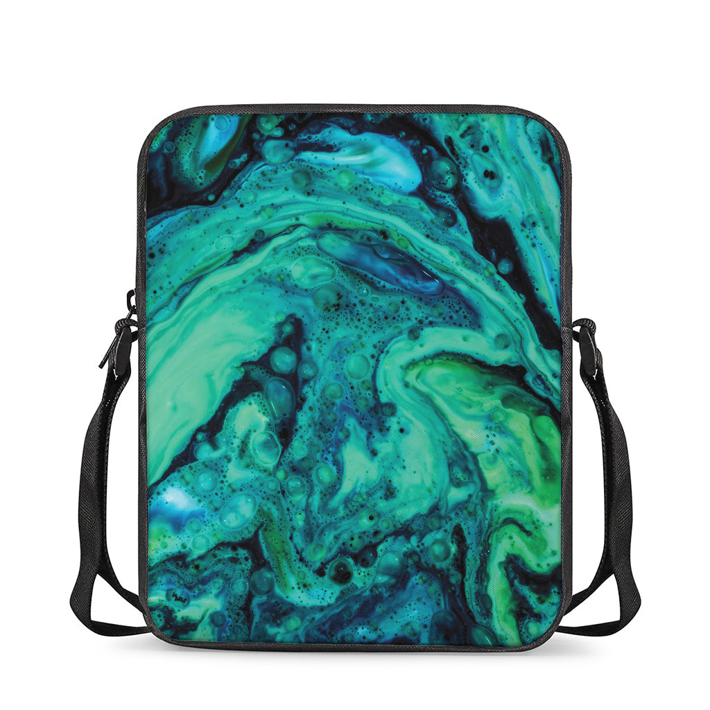 Turquoise Acid Melt Print Rectangular Crossbody Bag