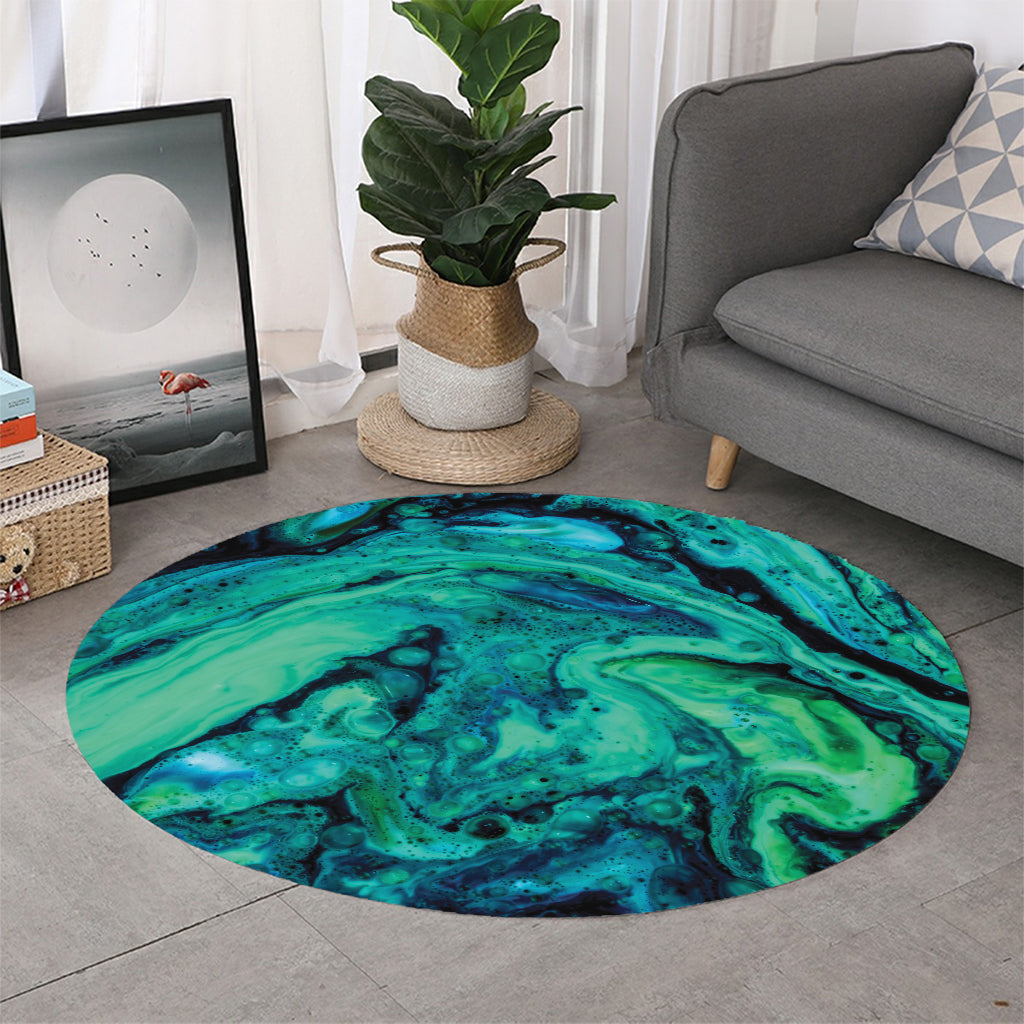 Turquoise Acid Melt Print Round Rug